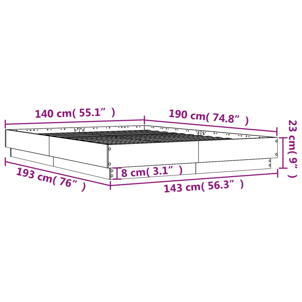 vidaXL Bed Frame without Mattress Smoked Oak 140x190 cm