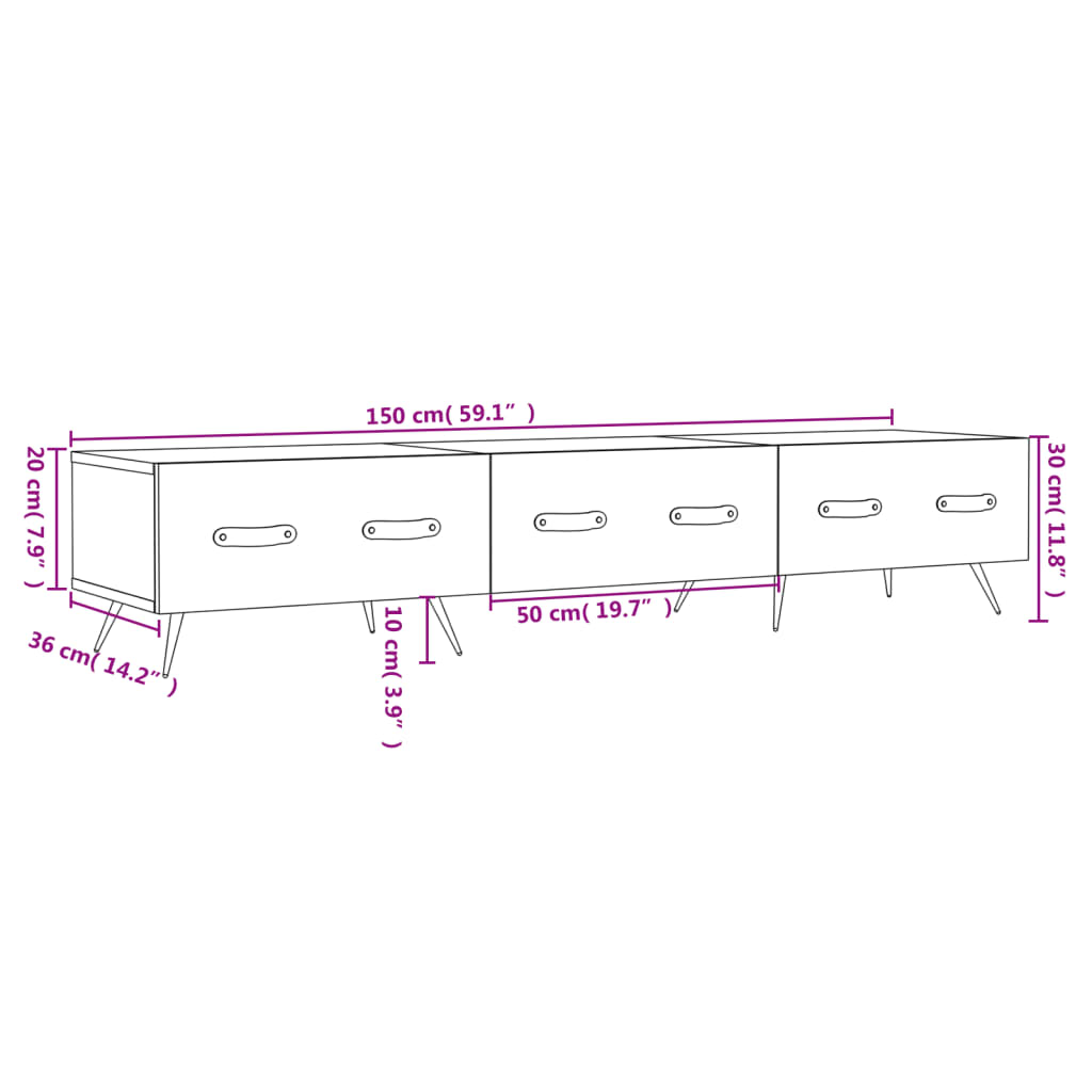 vidaXL TV Cabinet High Gloss White 150x36x30 cm Engineered Wood