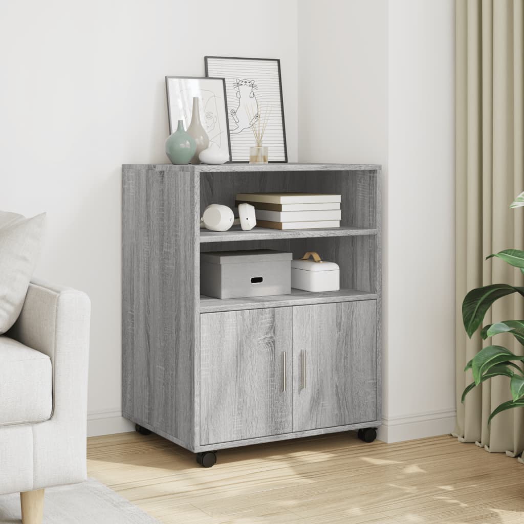 vidaXL Rolling Cabinet Grey Sonoma 60x48x81 cm Engineered Wood