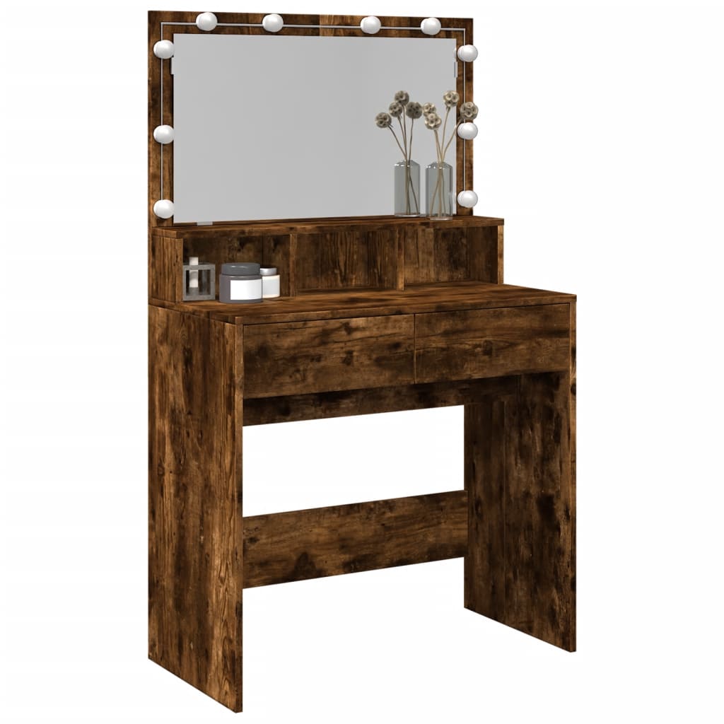 vidaXL Dressing Table with LED Smoked Oak 80x41x134.5 cm