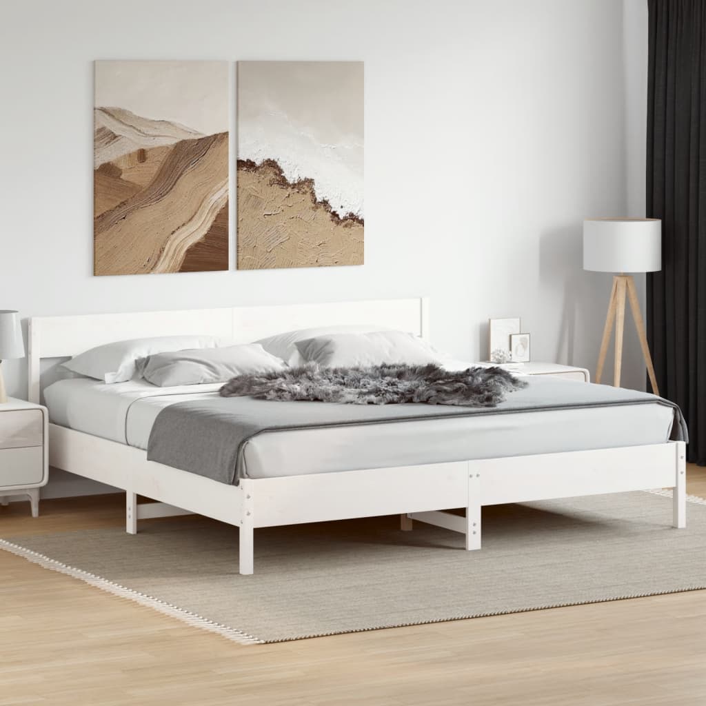 vidaXL Bed Frame without Mattress White 180x200 cm Super King Solid Wood Pine