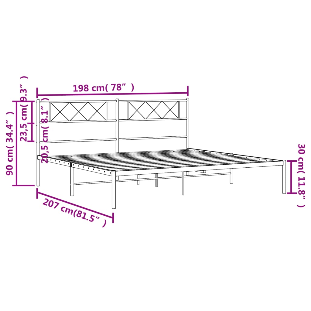 vidaXL Metal Bed Frame without Mattress with Headboard Black 193x203 cm