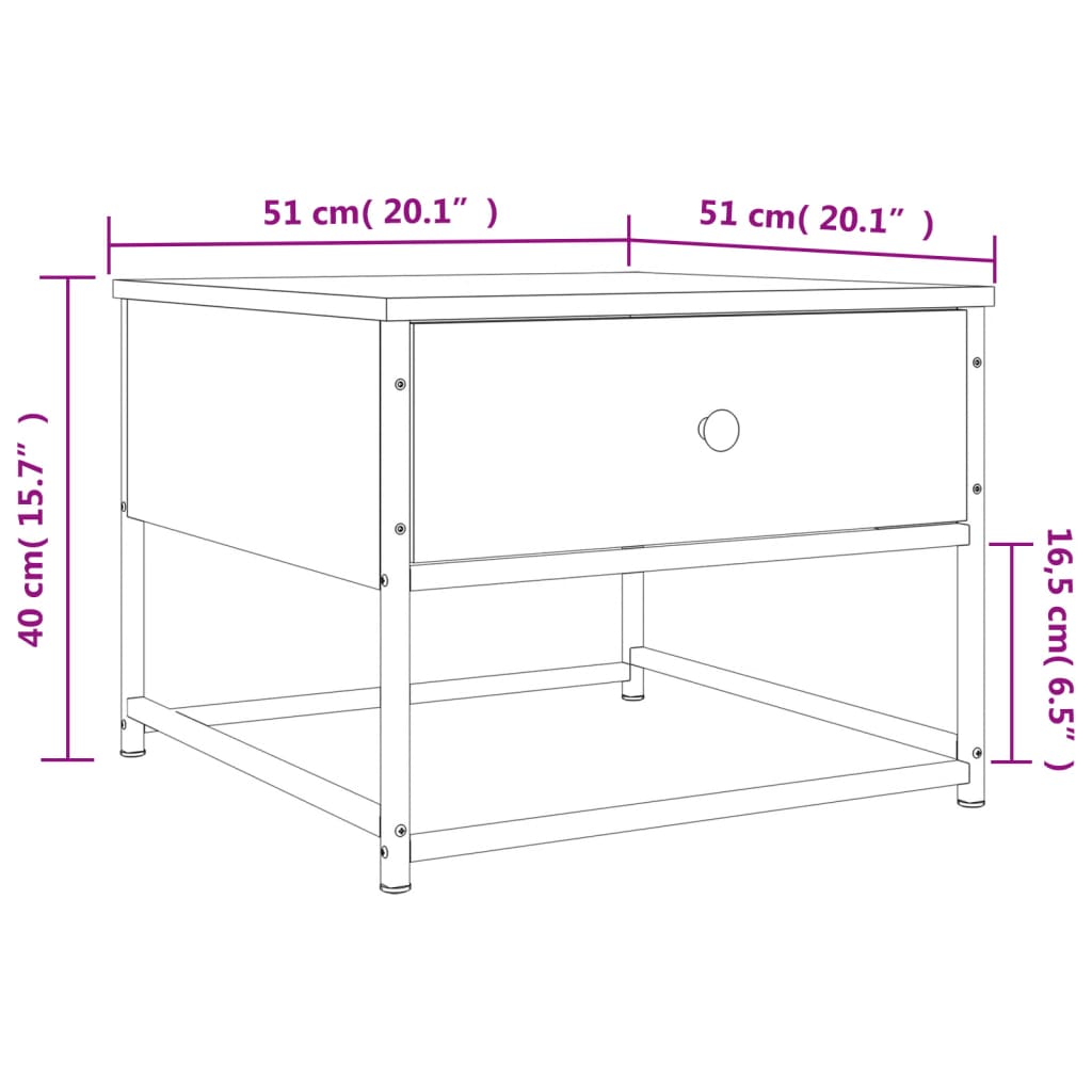 vidaXL Coffee Table Smoked Oak 51x51x40 cm Engineered Wood