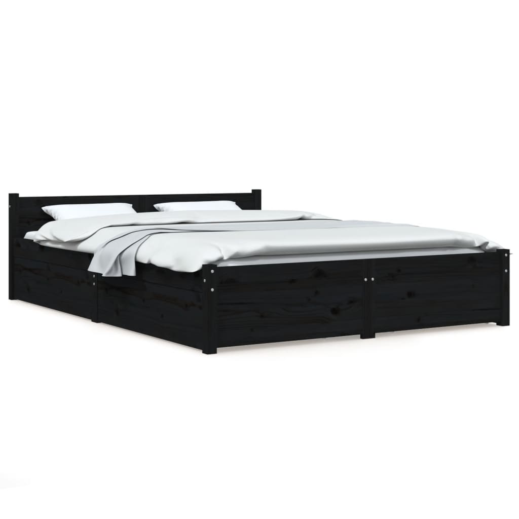 vidaXL Bed Frame without Mattress with Drawers Black King Size