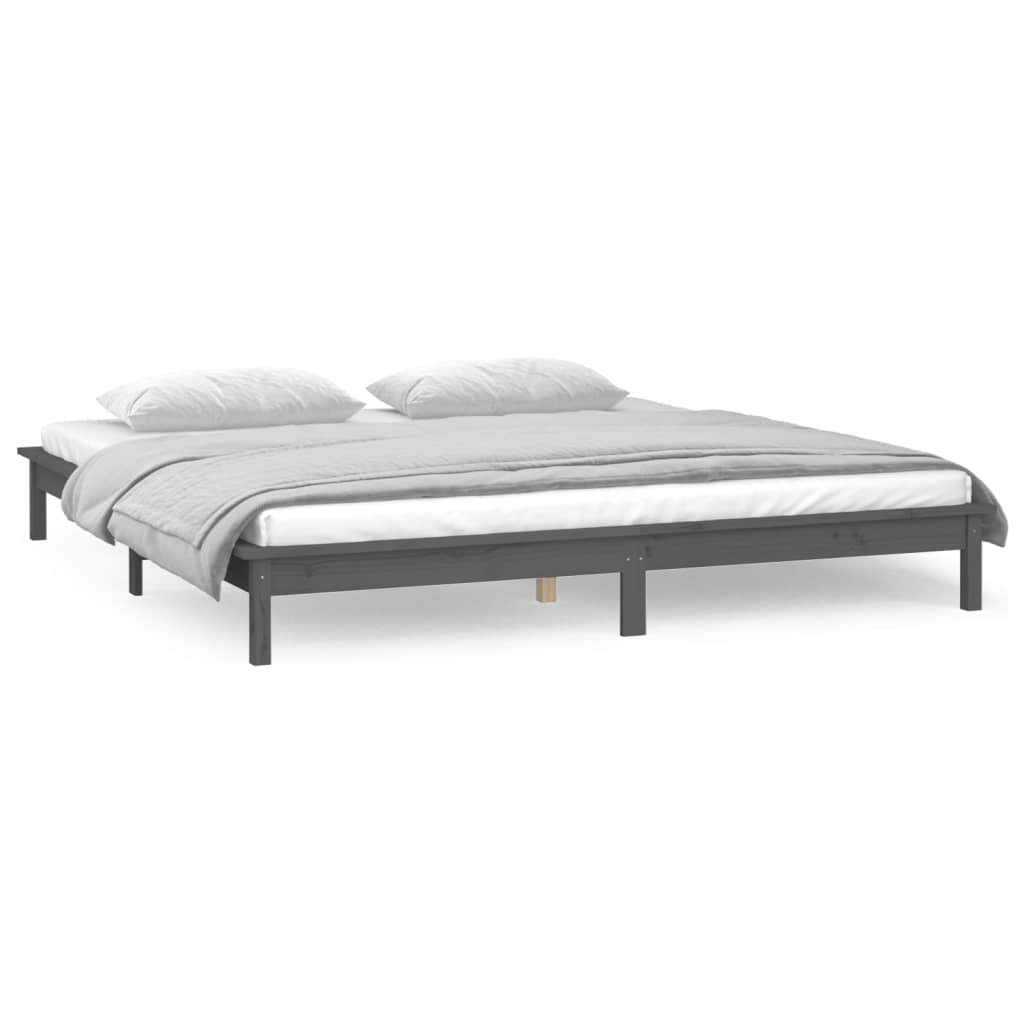 vidaXL LED Bed Frame without Mattress Grey 180x200 cm Super King Solid Wood