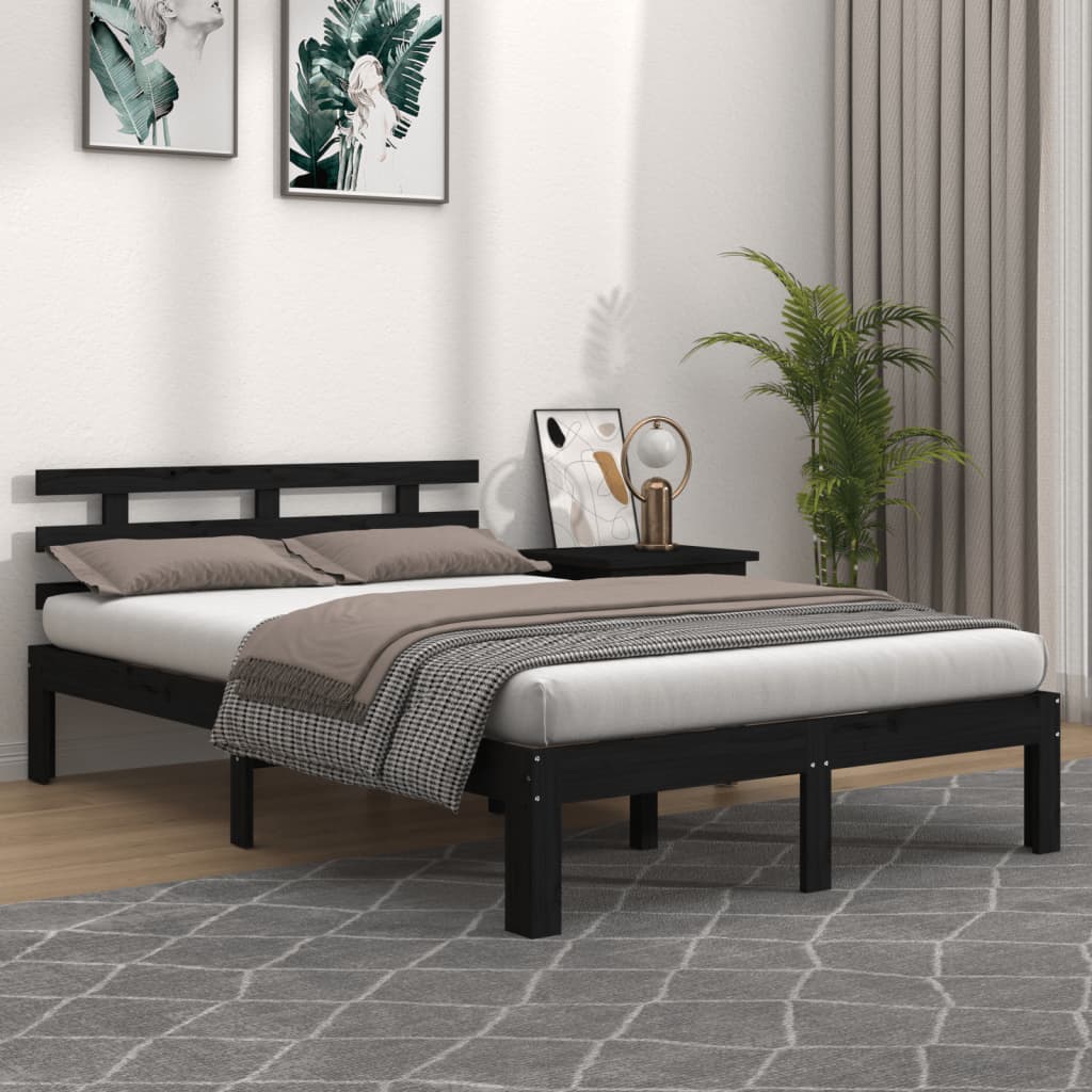 vidaXL Bed Frame without Mattress Black Solid Wood 200x200 cm