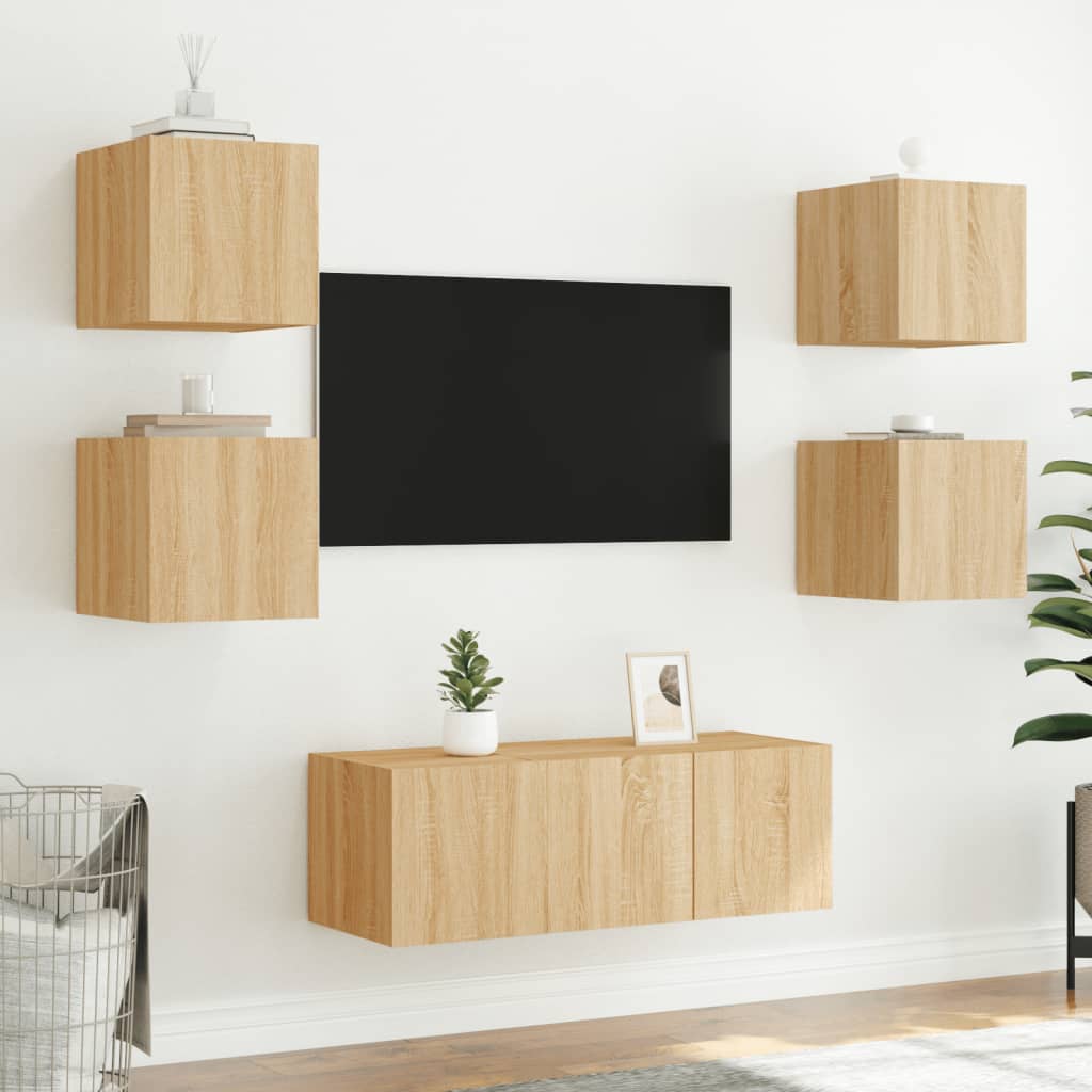 vidaXL 6 Piece TV Wall Units with LED Sonoma Oak Engineered Wood