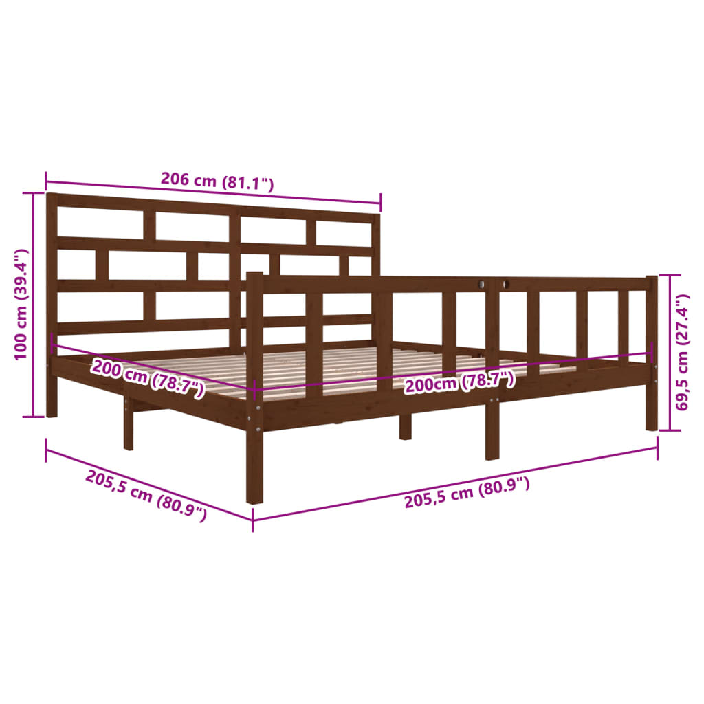 vidaXL Bed Frame without Mattress Honey Brown Solid Wood 200x200 cm (810105+814217)