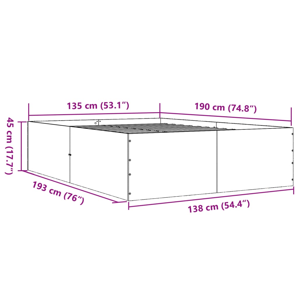 vidaXL Bed Frame without Mattress Black 135x190 cm Double