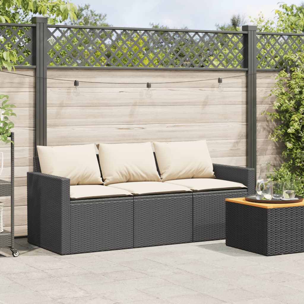 vidaXL Garden Sofa with Cushions 3-Seater Brown Poly Rattan