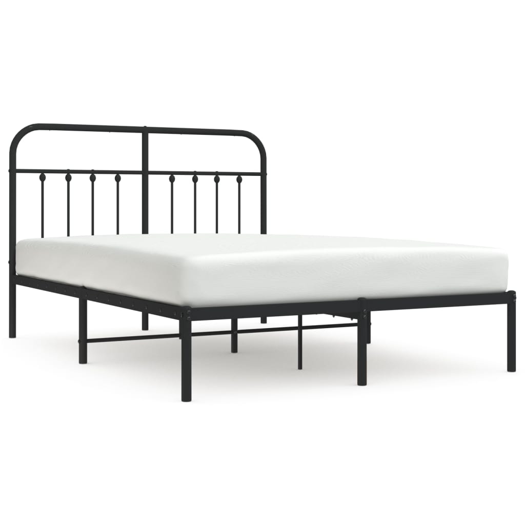 vidaXL Metal Bed Frame without Mattress with Headboard Black 135x190 cm Double