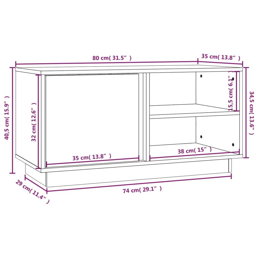 vidaXL TV Cabinet Grey 80x35x40.5 cm Solid Wood Pine