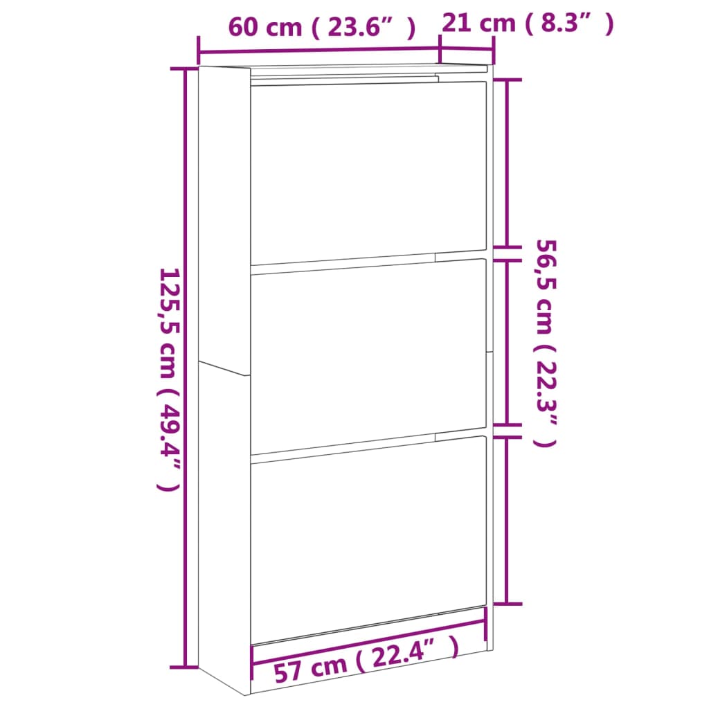 vidaXL Shoe Cabinet Smoked Oak 60x21x125.5 cm Engineered Wood