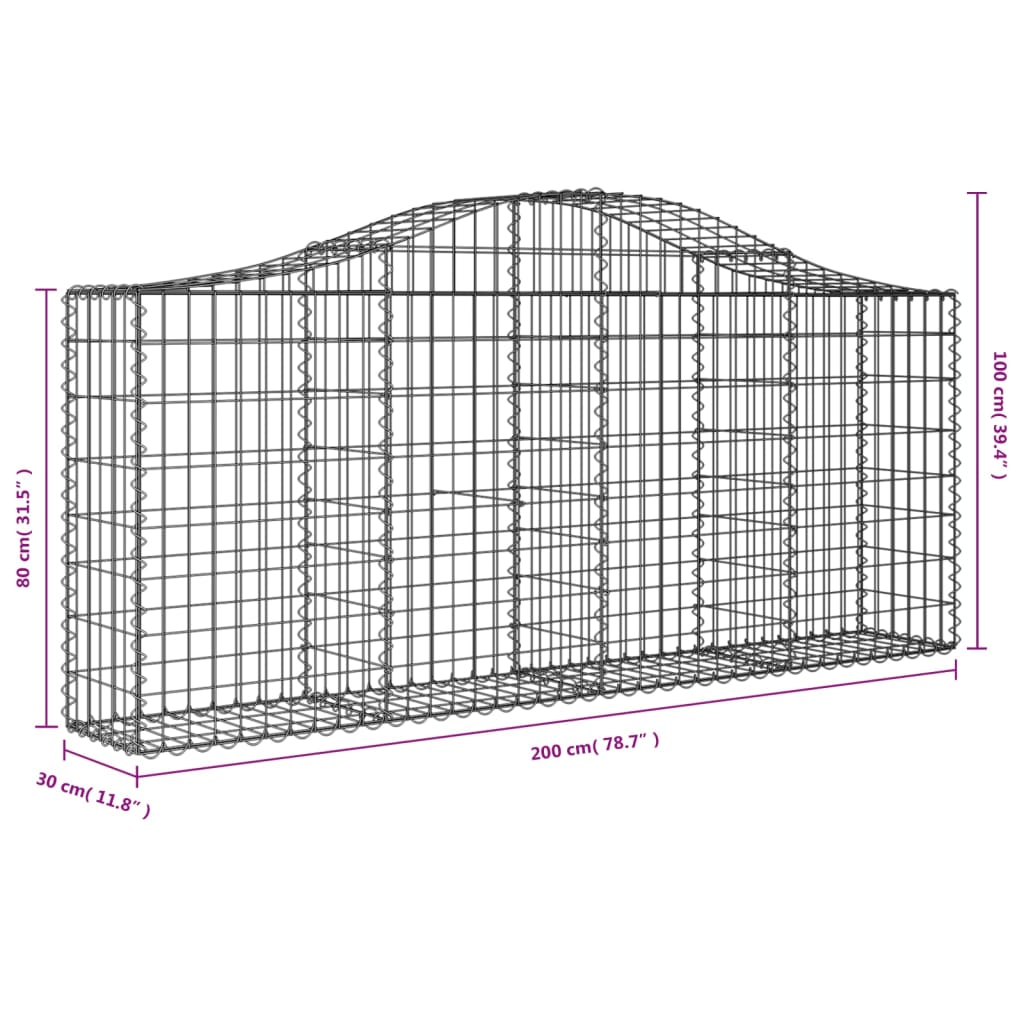 vidaXL Arched Gabion Baskets 3 pcs 200x30x80/100 cm Galvanised Iron