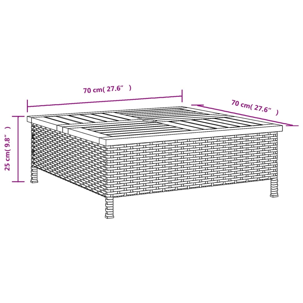 vidaXL Parasol Base Cover Black 70x70x25 cm Poly Rattan and Acacia