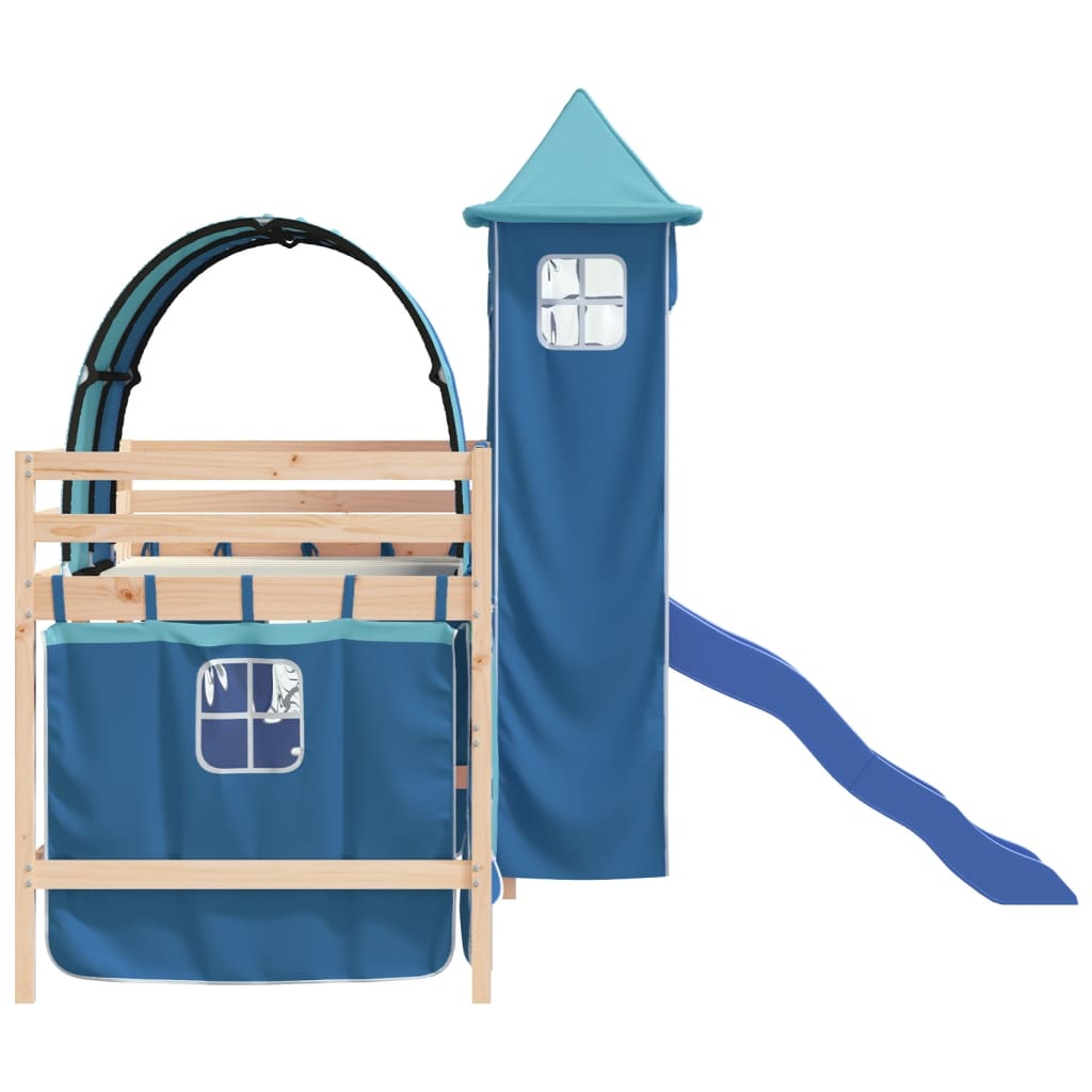 vidaXL Kids' Loft Bed with Tower without Mattress Blue 90x200 cm