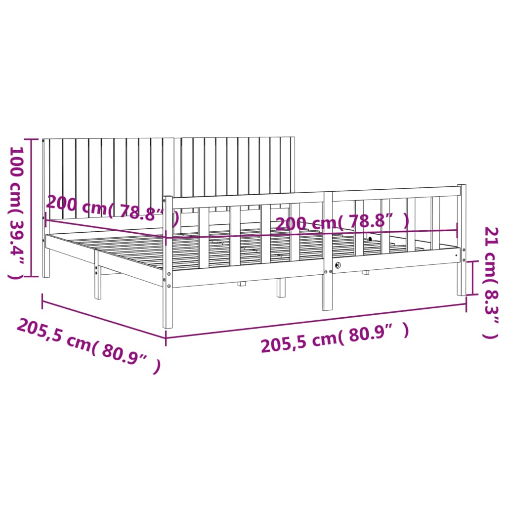 vidaXL Bed Frame without Mattress Black 200x200 cm Solid Wood Pine