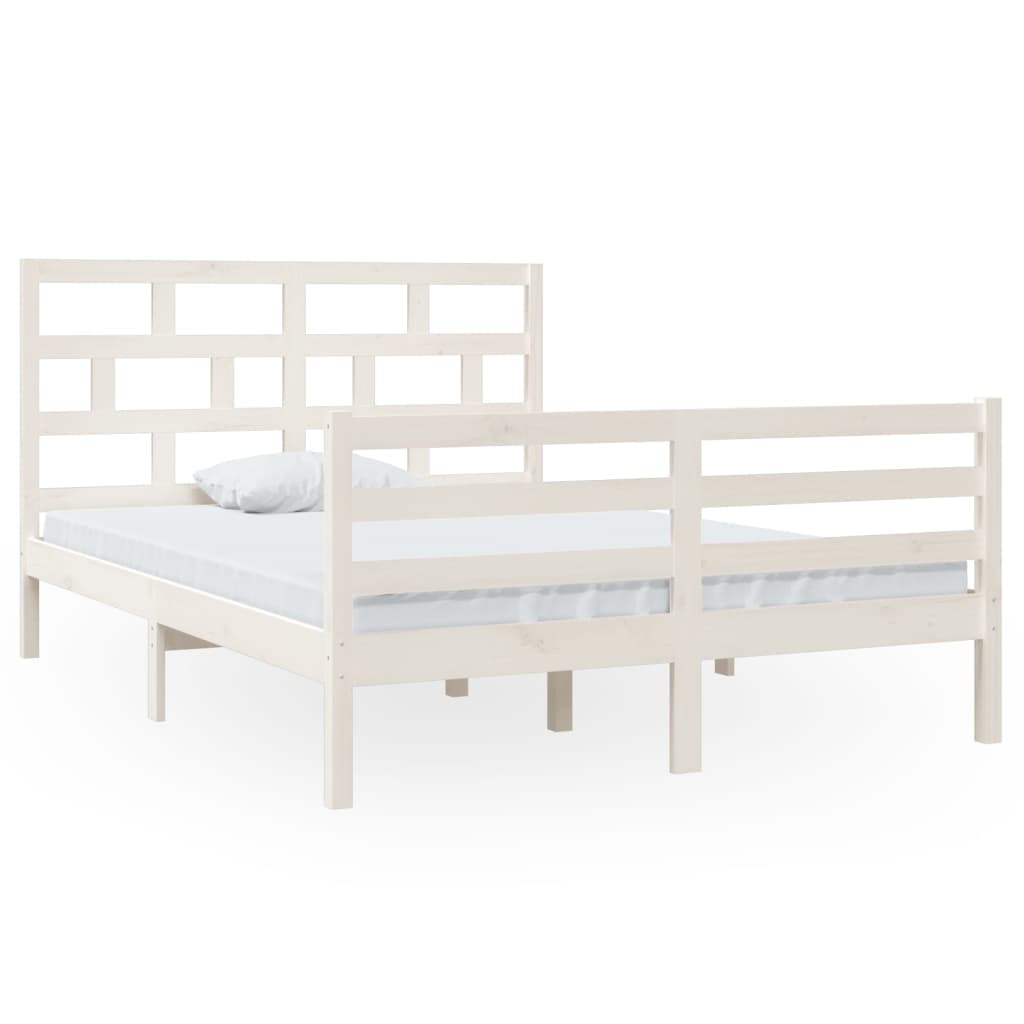 vidaXL Bed Frame without Mattress White Solid Wood 140x200 cm (810431+814195)