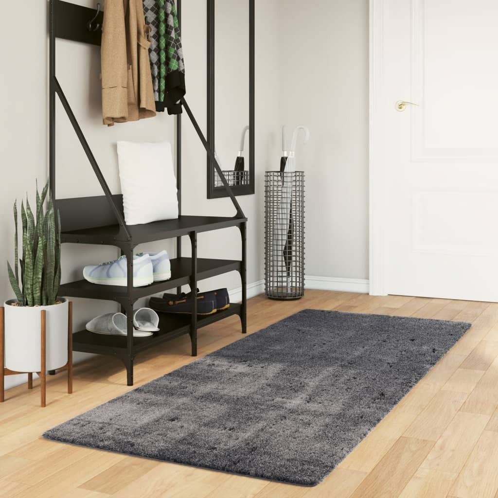 vidaXL Rug HUARTE Short Pile Soft and Washable Anthracite 80x200 cm