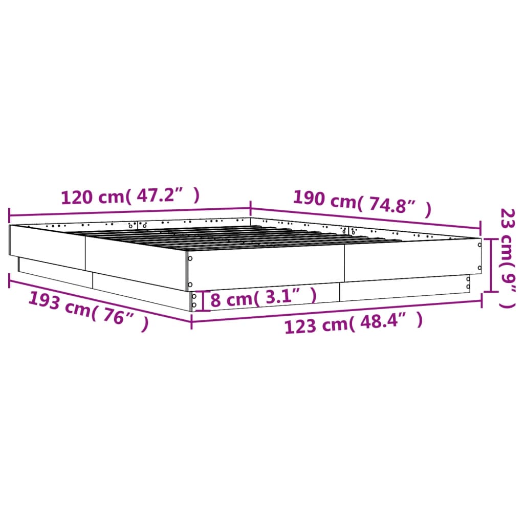 vidaXL Bed Frame without Mattress Concrete Grey 120x190 cm Small Double