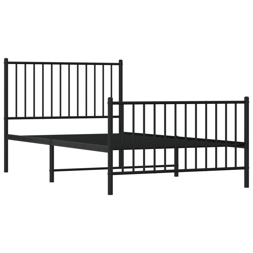 vidaXL Metal Bed Frame without Mattress with Footboard Black 100x190 cm