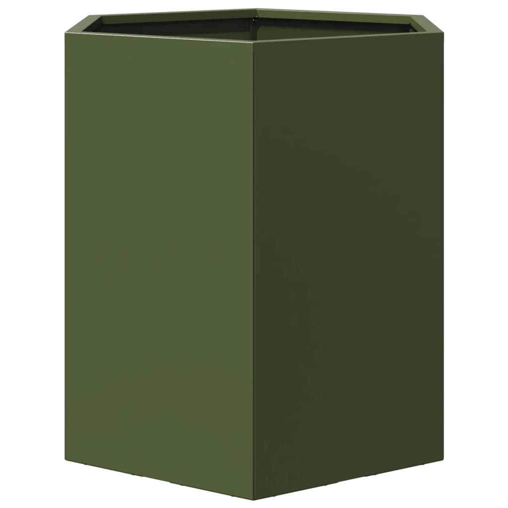 vidaXL Garden Planter Olive Green Hexagon 46x40x45 cm Steel