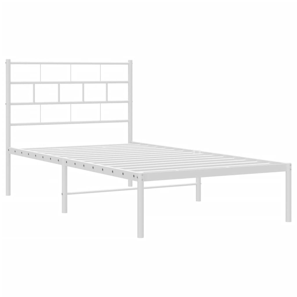 vidaXL Metal Bed Frame without Mattress with Headboard White 90x190 cm Single