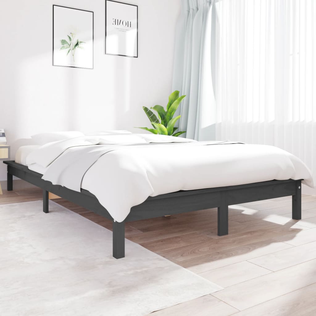 vidaXL Bed Frame without Mattress Grey 140x190 cm Solid Wood Pine