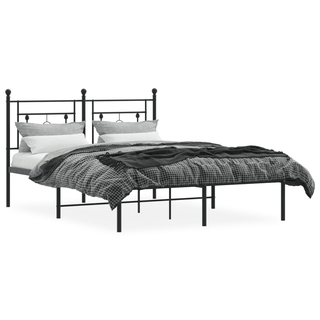 vidaXL Metal Bed Frame without Mattress with Headboard Black 140x190 cm