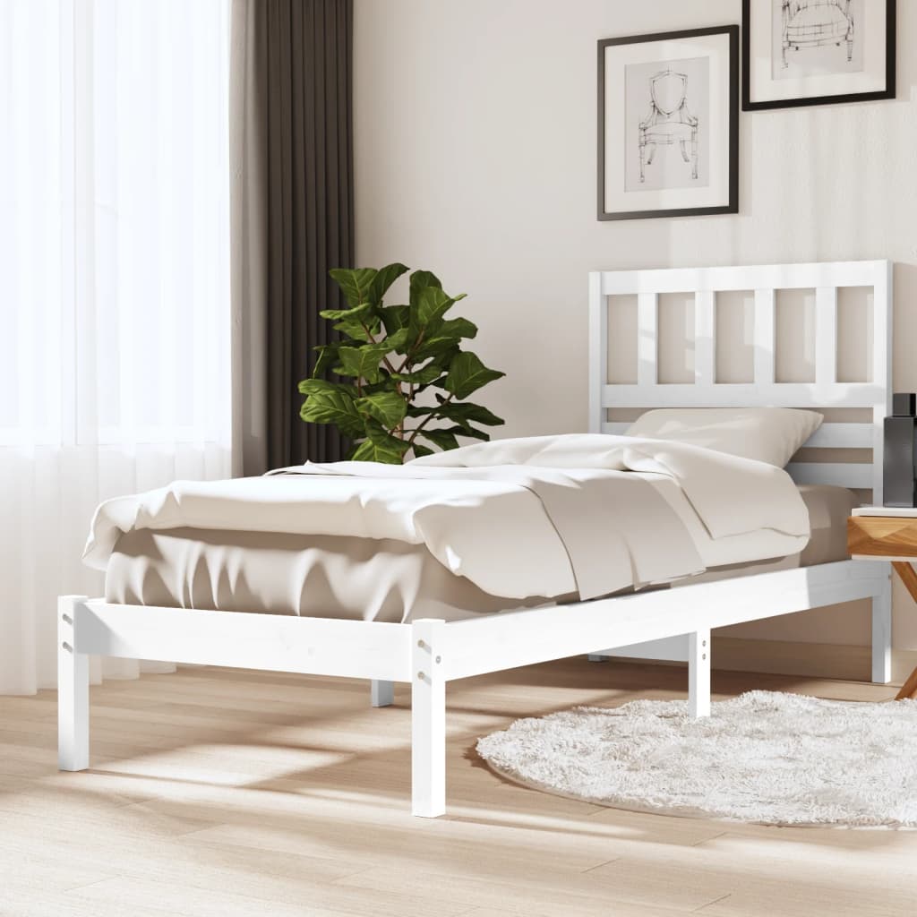 vidaXL Bed Frame without Mattress White Solid Wood Pine 90x200 cm