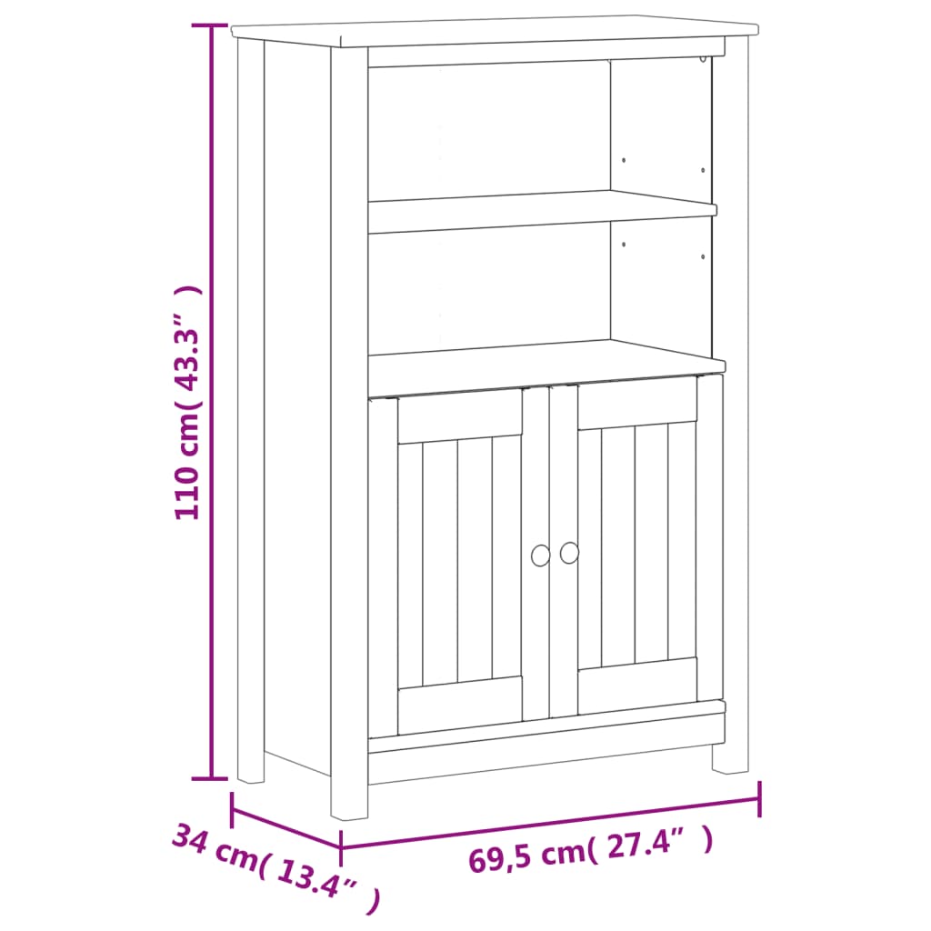 vidaXL Bathroom Cabinet BERG White 69.5x34x110 cm Solid Wood Pine