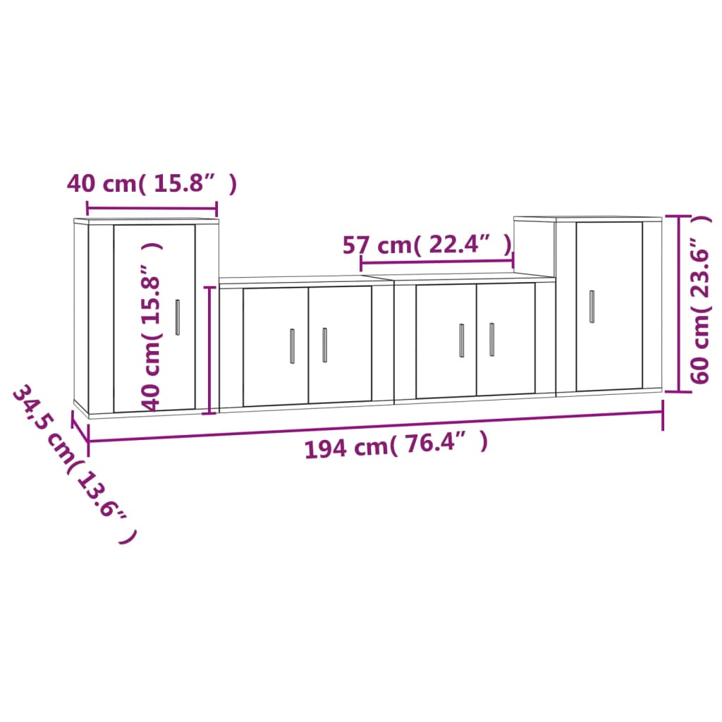 vidaXL 4 Piece TV Cabinet Set Grey Sonoma Engineered Wood