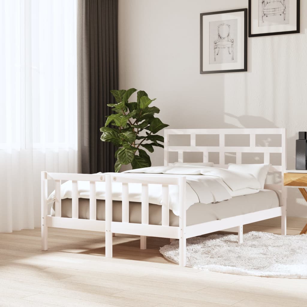 vidaXL Bed Frame without Mattress White Solid Wood 120x200 cm (810078+814185)