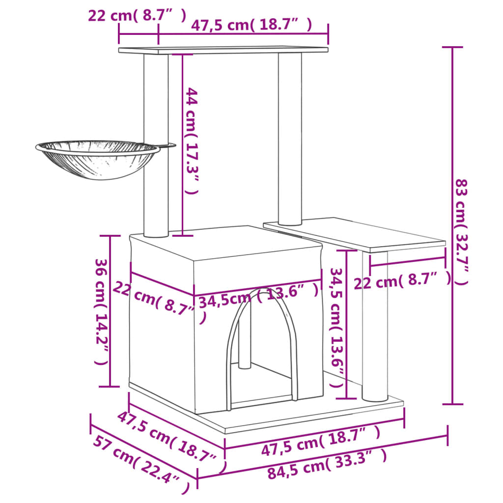 vidaXL Cat Tree with Sisal Scratching Posts Dark Grey 83 cm