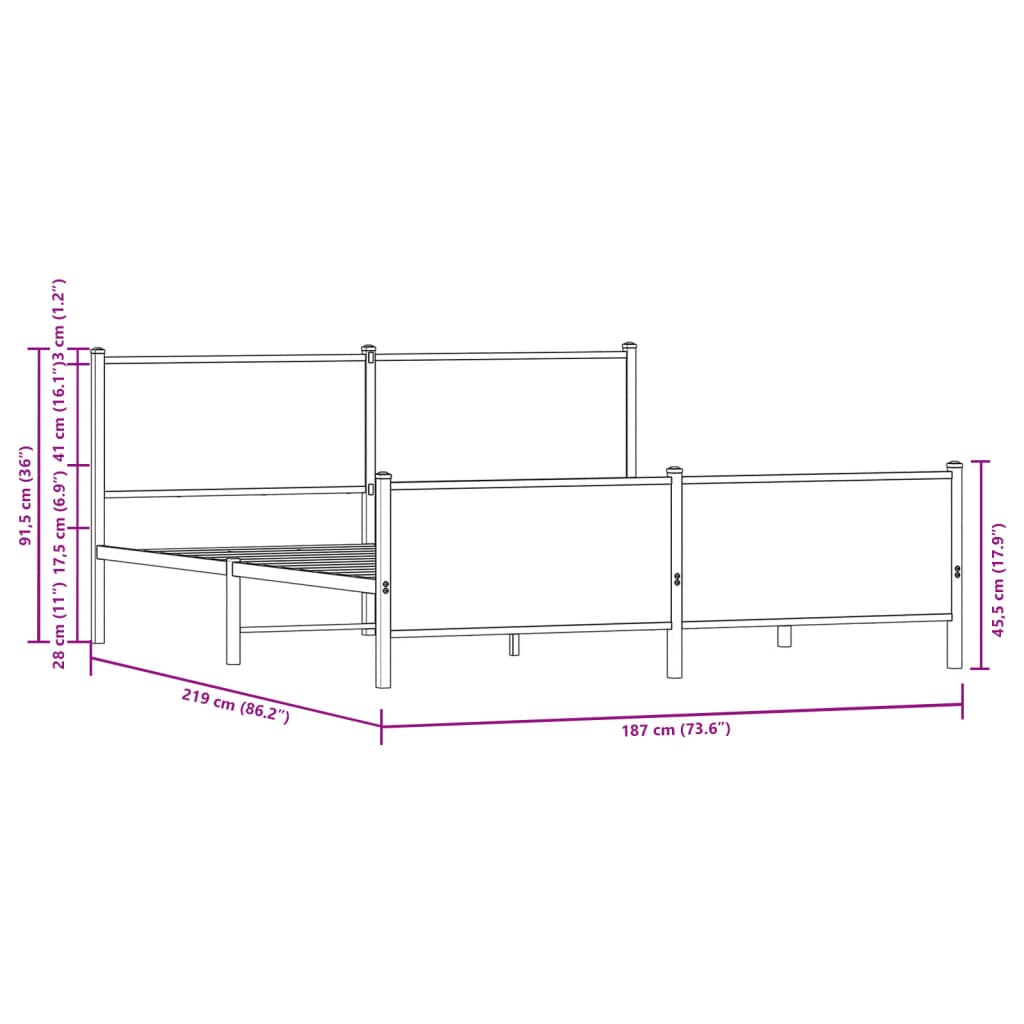 vidaXL Metal Bed Frame without Mattress Brown Oak 183x213 cm