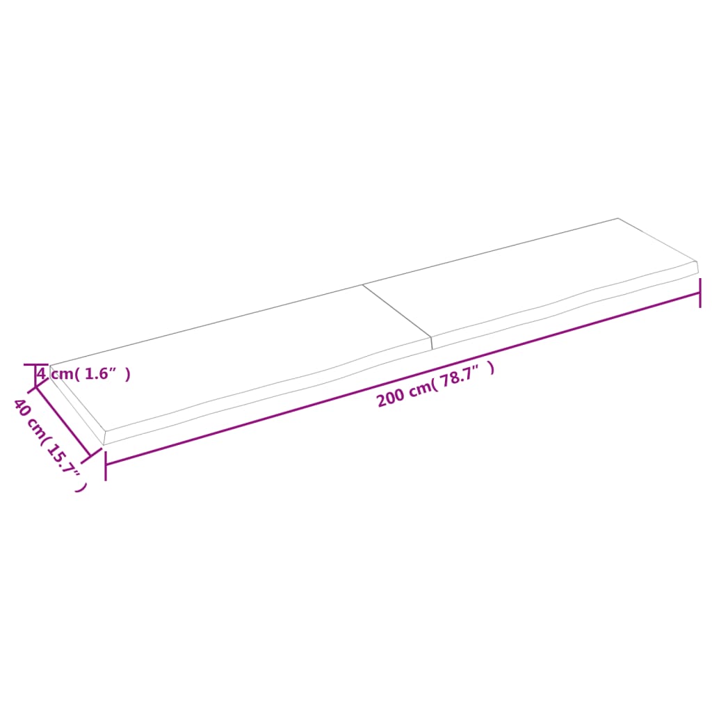 vidaXL Wall Shelf 200x40x(2-4) cm Untreated Solid Wood Oak