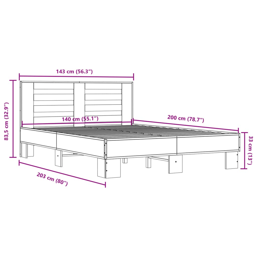 vidaXL Bed Frame without Mattress Brown Oak 140x200 cm