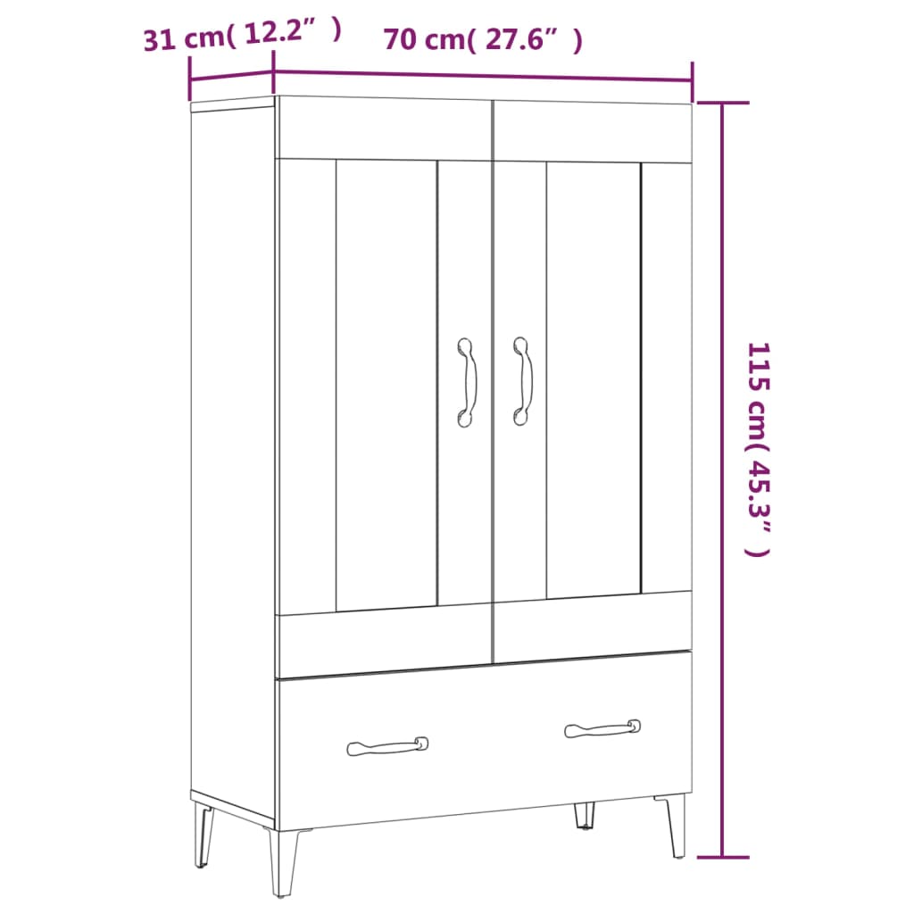 vidaXL Highboard Sonoma Oak 70x31x115 cm Engineered Wood