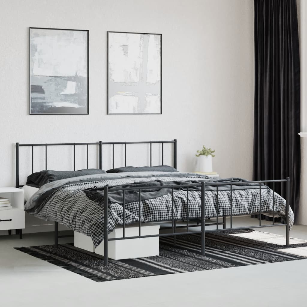 vidaXL Metal Bed Frame without Mattress with Footboard Black 193x203 cm