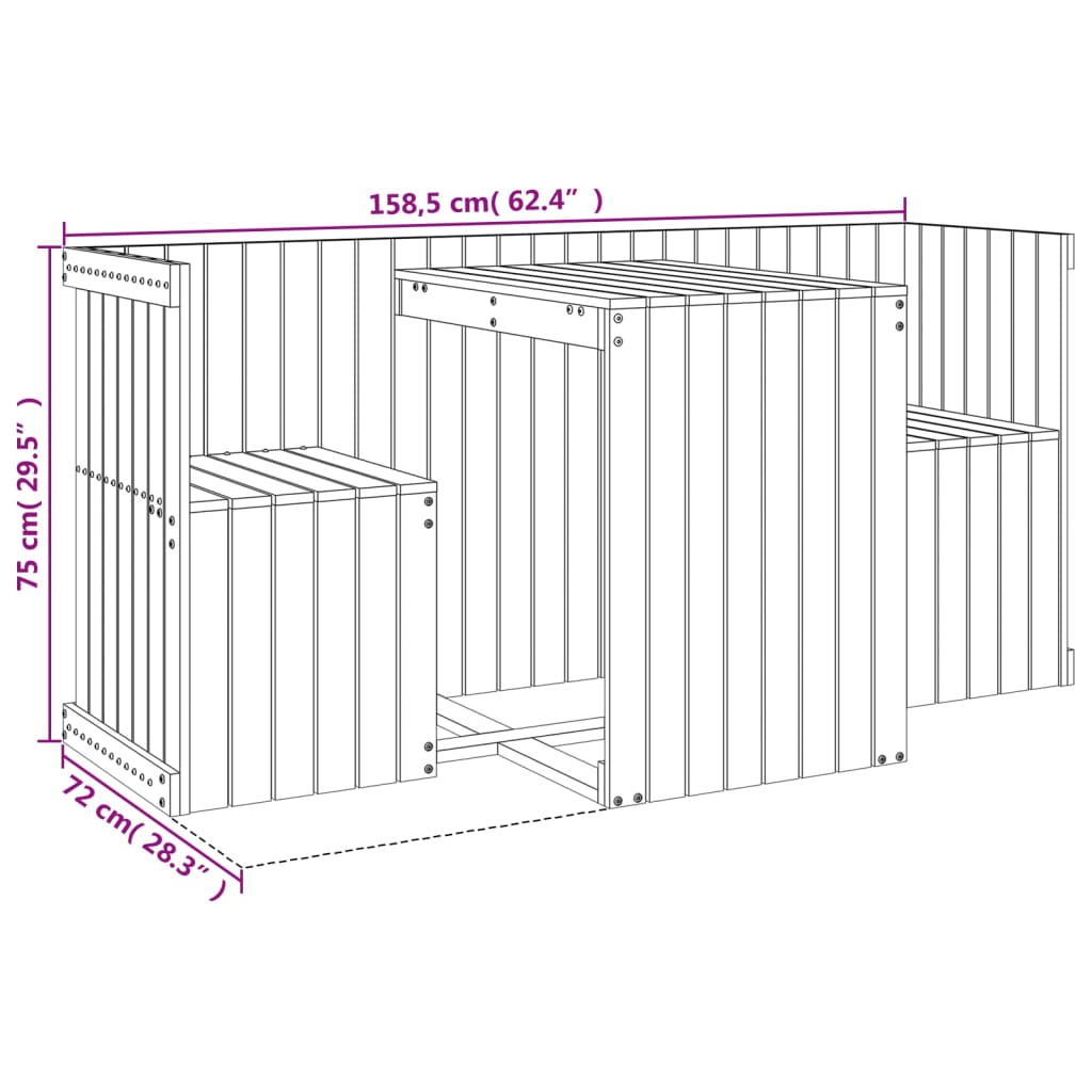 vidaXL Balcony Set 2-Seater White Solid Wood Pine