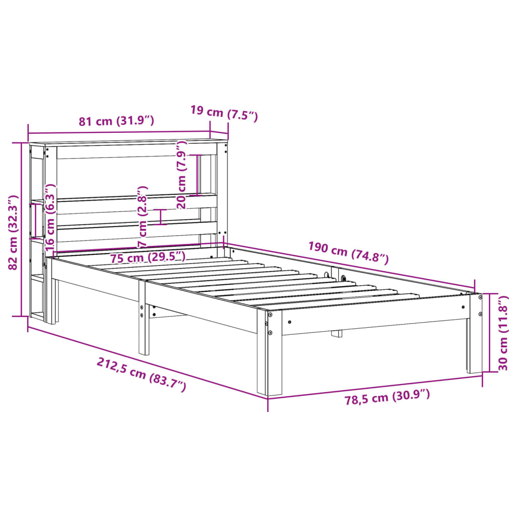 vidaXL Bed Frame with Headboard without Mattress White 75x190 cm Small Single