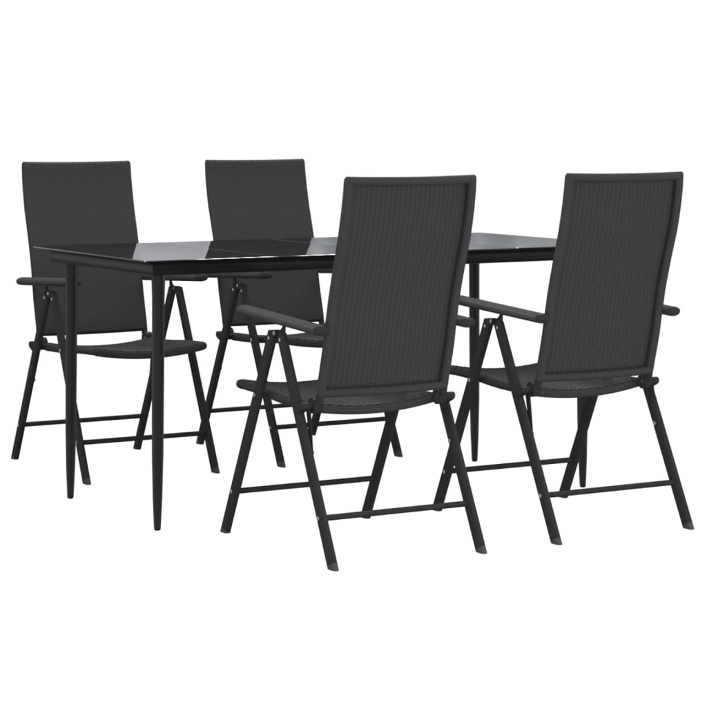 vidaXL 5 Piece Garden Dining Set Black Poly Rattan