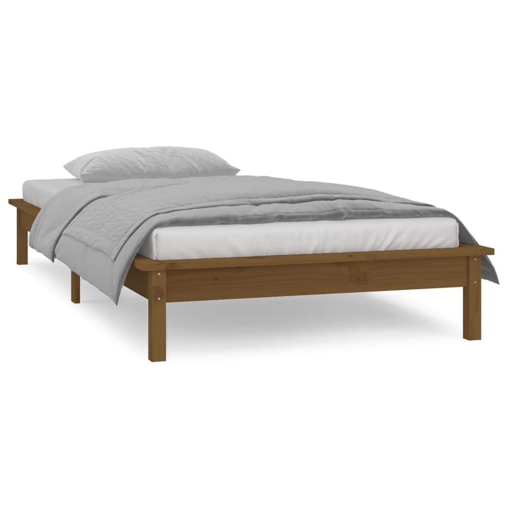 vidaXL LED Bed Frame without Mattress Honey Brown 90x190 cm Single Solid Wood