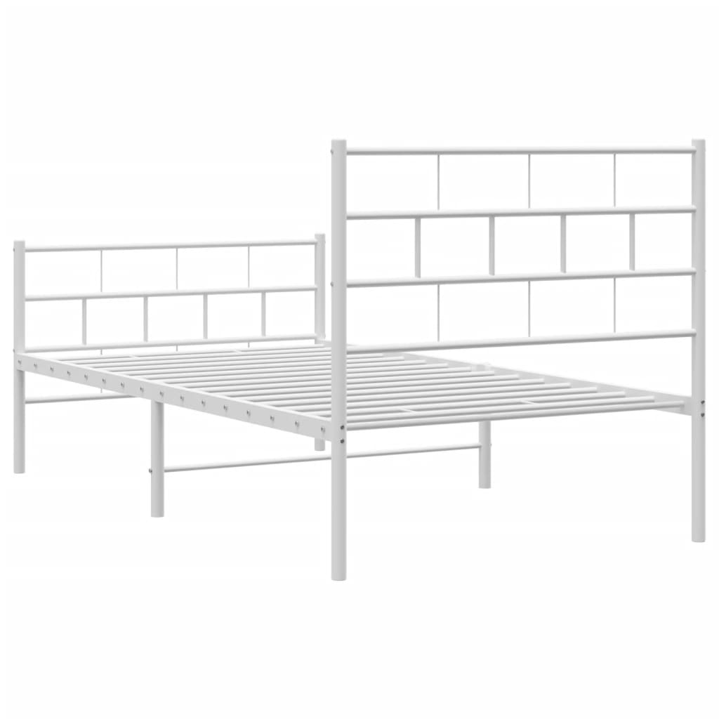 vidaXL Metal Bed Frame without Mattress with Footboard White 100x190 cm