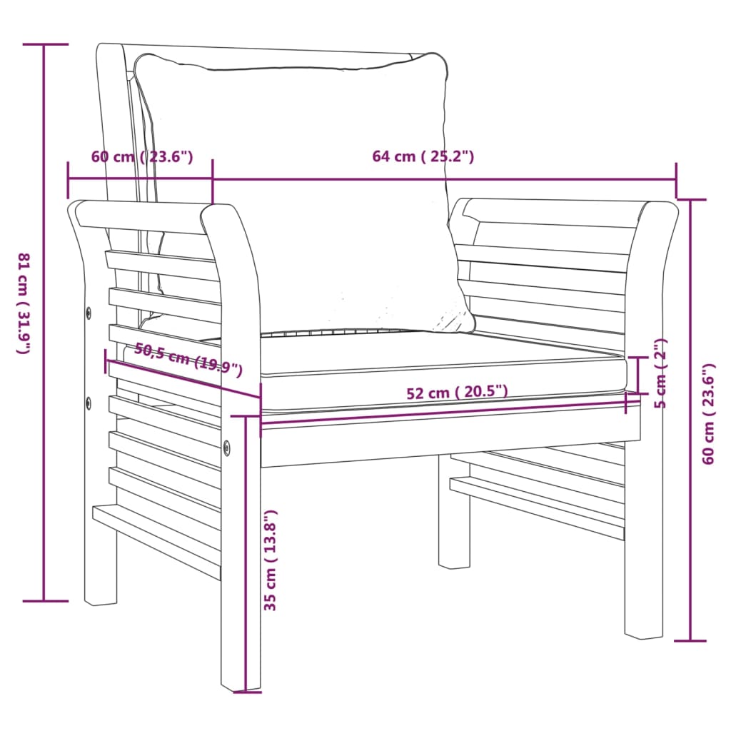 vidaXL Sofa Chairs with Dark Grey Cushions 2 pcs Solid Wood Acacia