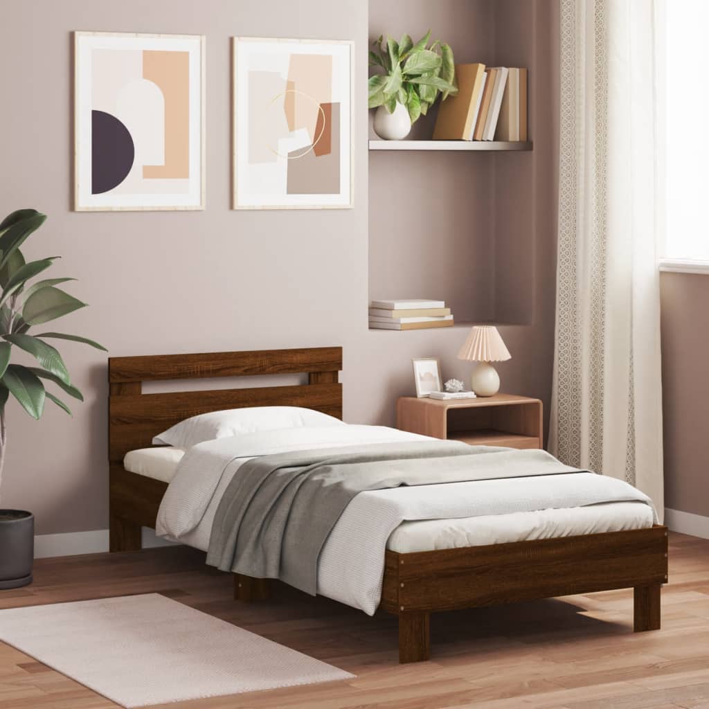 vidaXL Bed Frame without Mattress with Headboard Brown Oak 75x190 cm Small Single