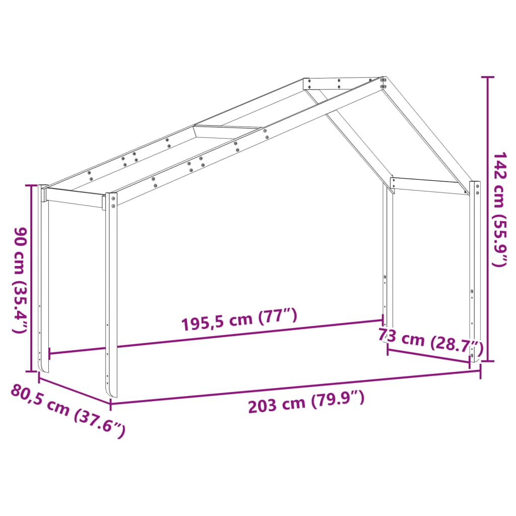 vidaXL Kids' Bed Roof 203x80.5x142 cm Solid Wood Pine