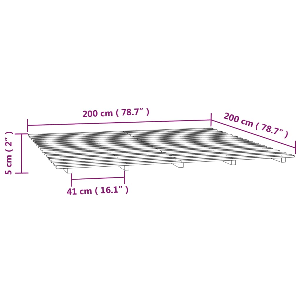 vidaXL Bed Frame without Mattress Black 200x200 cm Solid Wood Pine