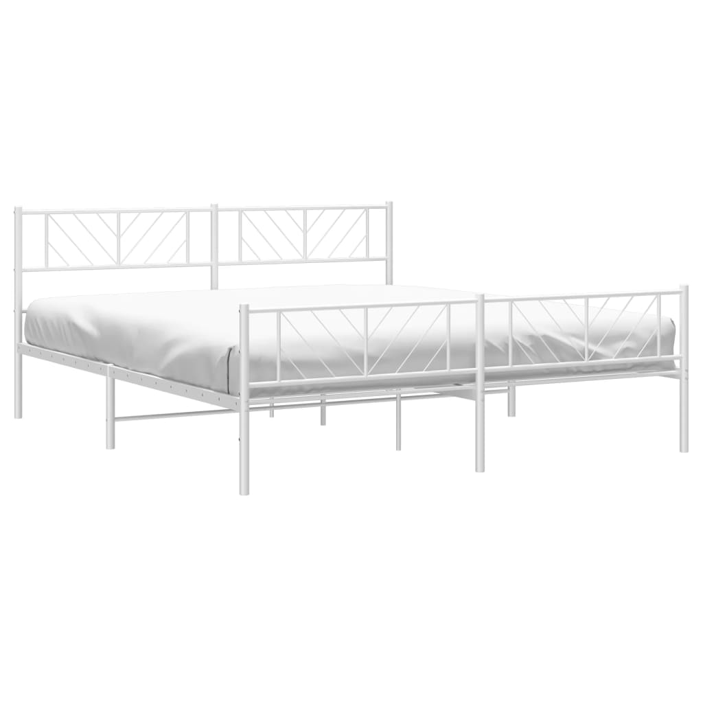 vidaXL Metal Bed Frame without Mattress with Footboard White 183x213 cm