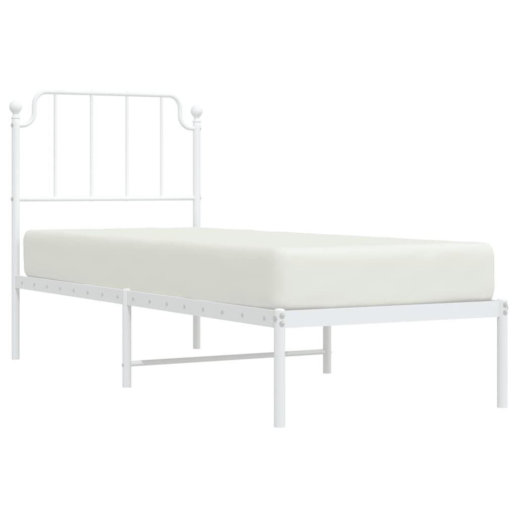 vidaXL Metal Bed Frame without Mattress with Headboard White 75x190 cm Small Single